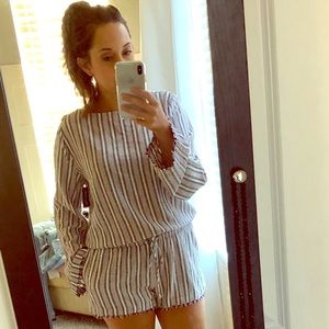 Cloth and stone button back romper